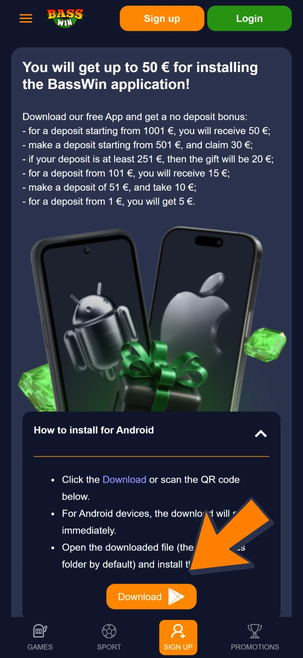 Dowload Bass Win apk from official website.