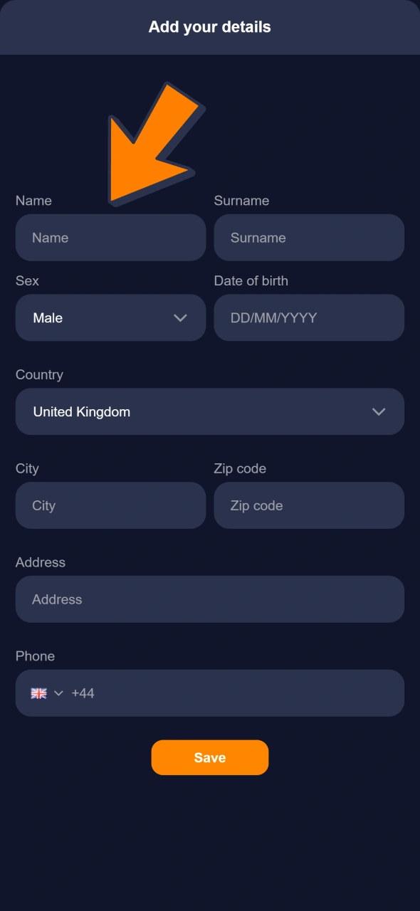 Fill in the form with personal information to complete registration at Bass Win.