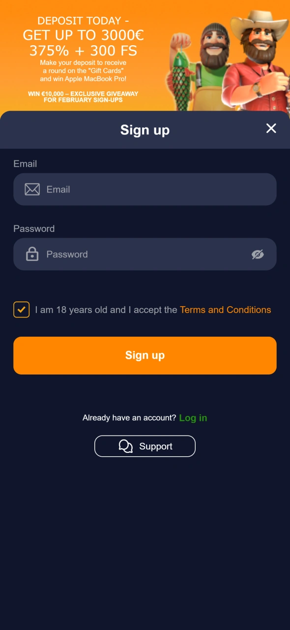 Register in few taps at Bass Win app.