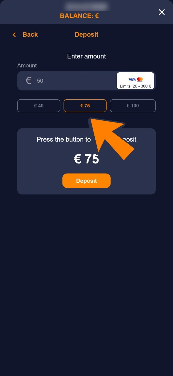 Enter the sum you want to deposit to your bass Win account.