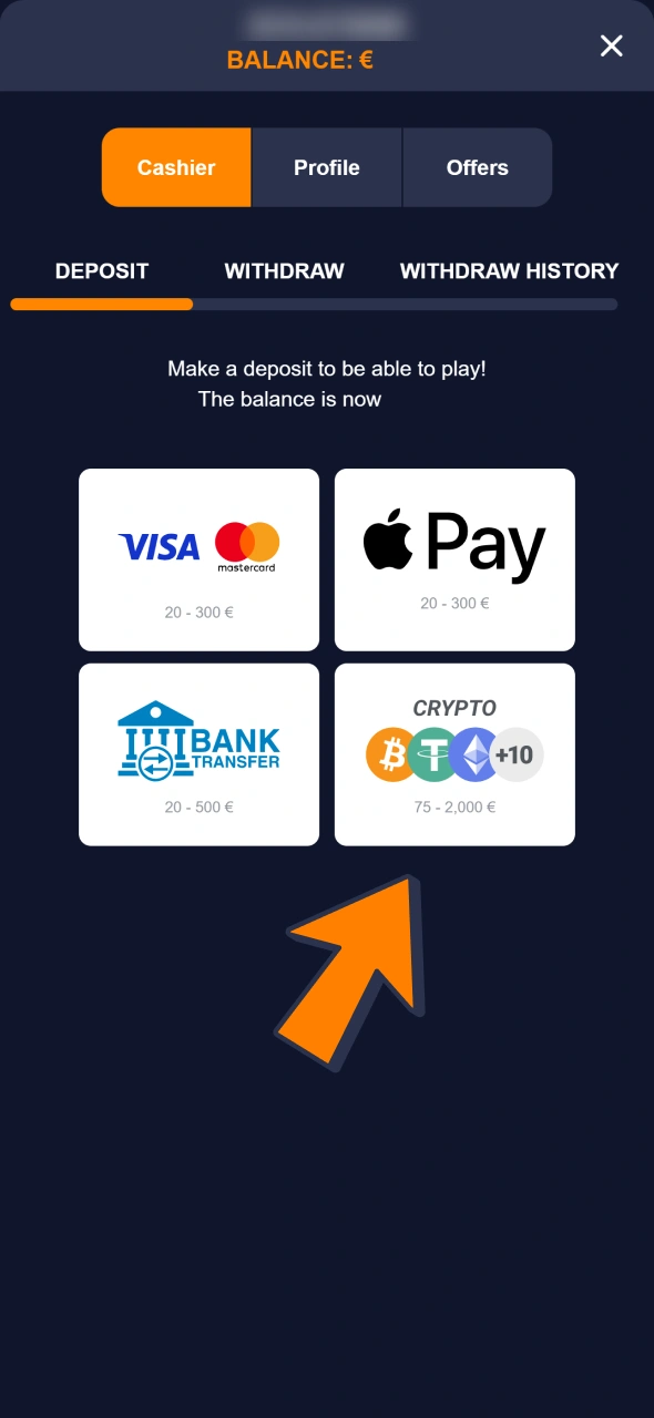 Make a deposit for your Bass Win esports betting.