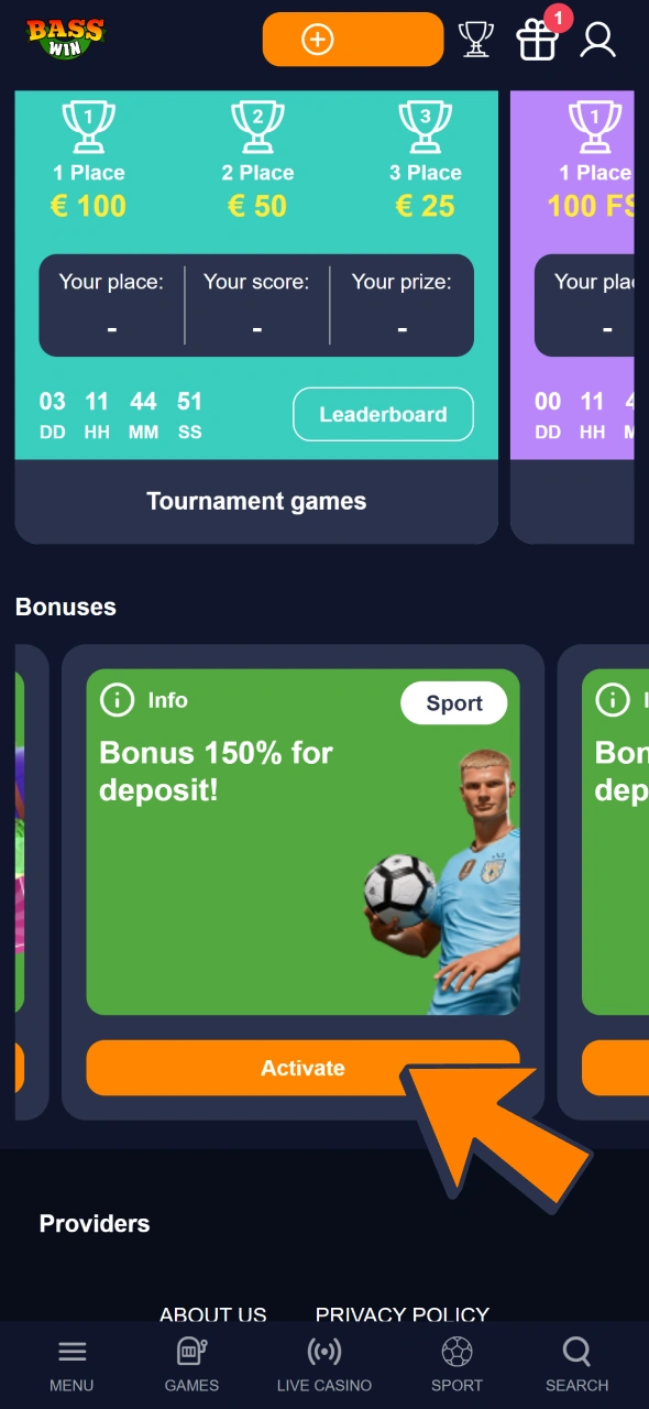 Activate Bass Win welcome esports bonus.