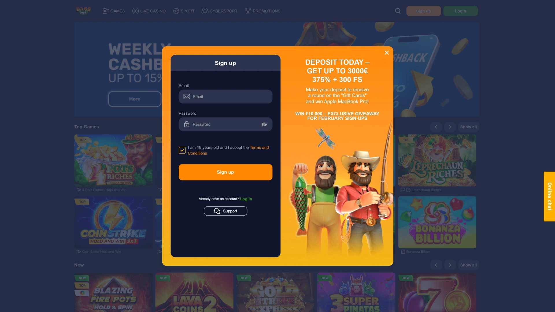 Create your Bass WIn account to start your gaming journey.