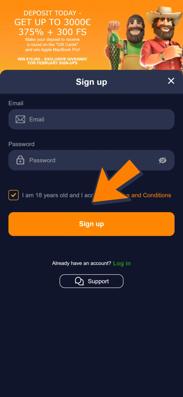 Create Bass Win account to play live casino games.
