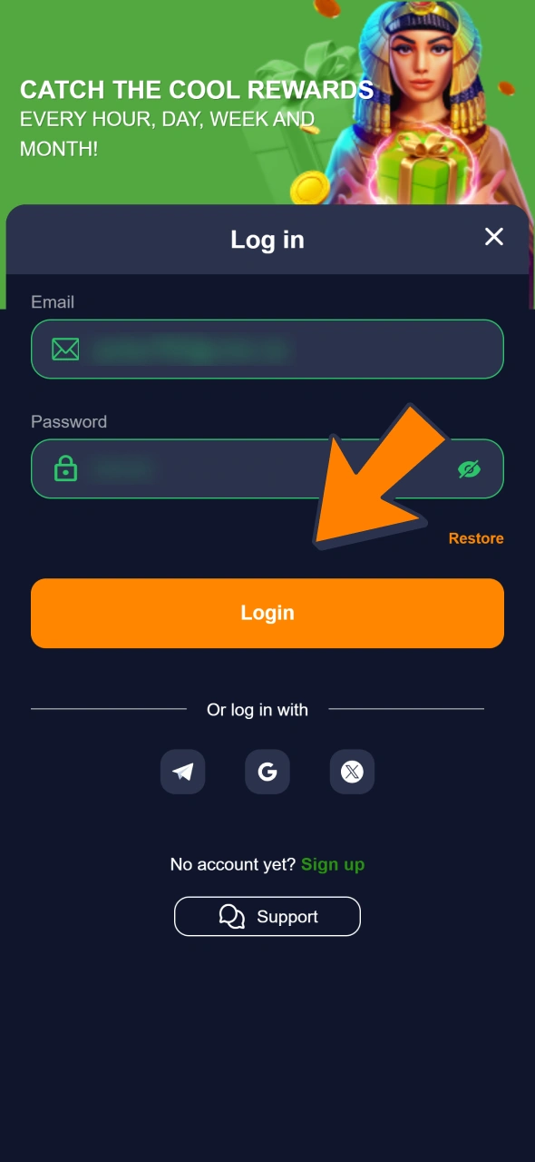Press login button to enter Bass Win account.