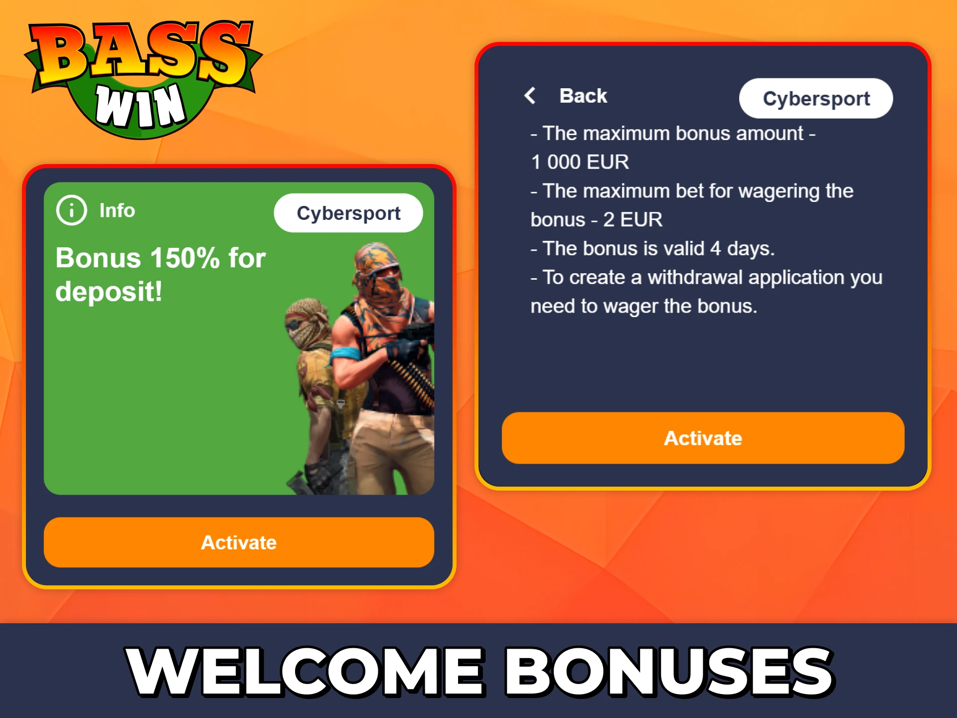 Use Bass Win welcome bonus for your esports betting.
