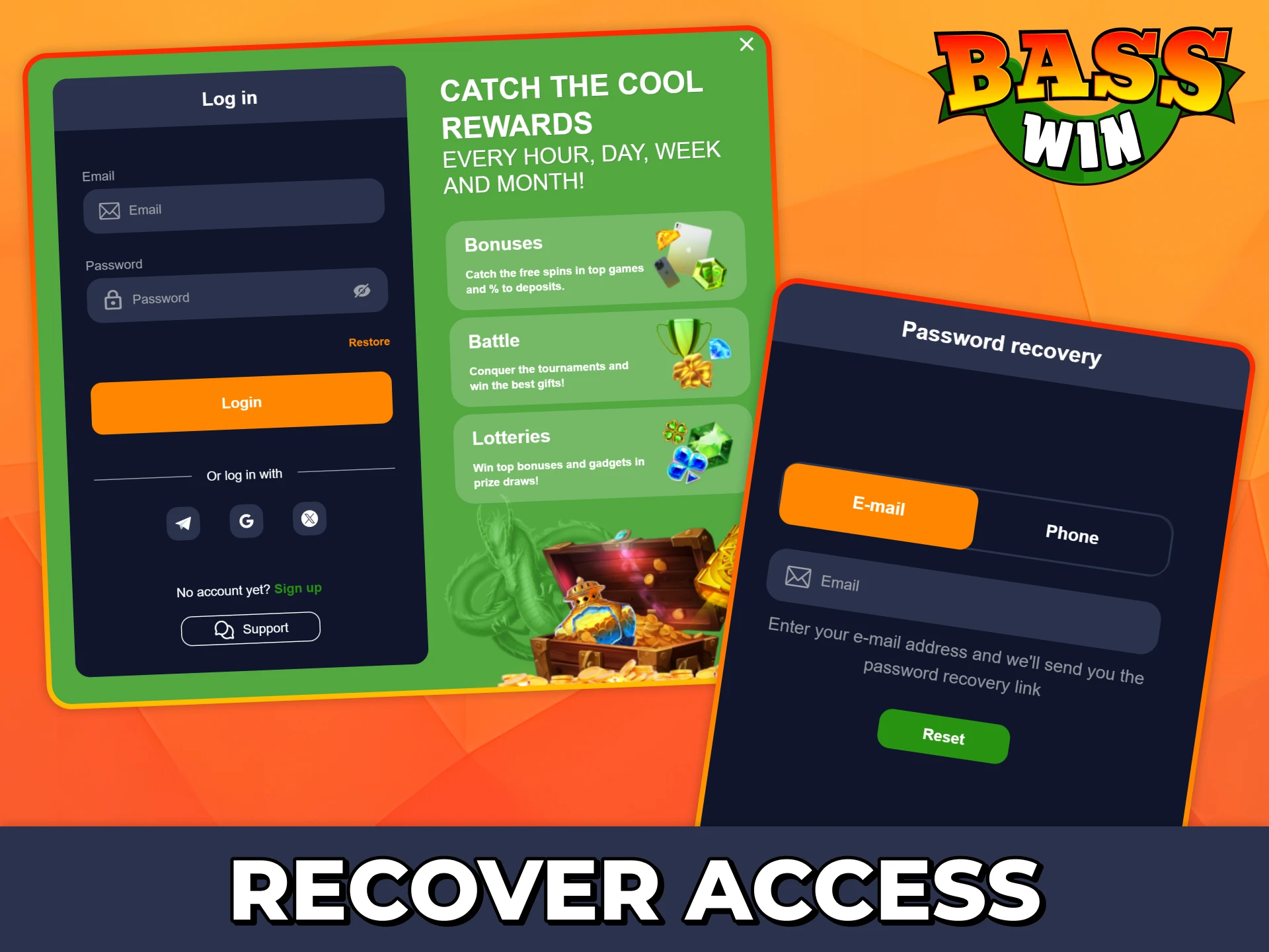 Use your email or phone number to recover your Bass Win account.