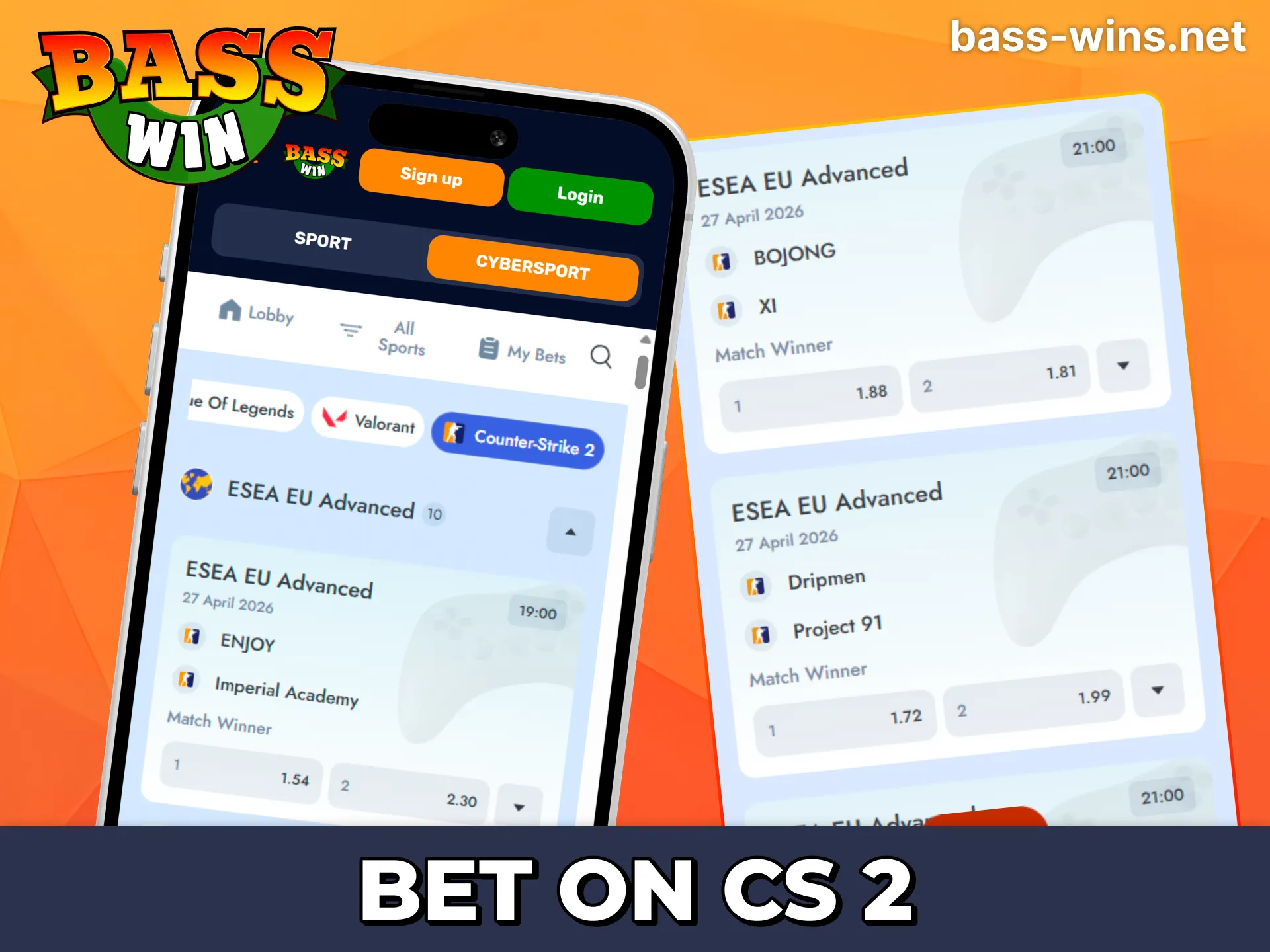 Bet on major CS2 tournaments with the Bass Win app.