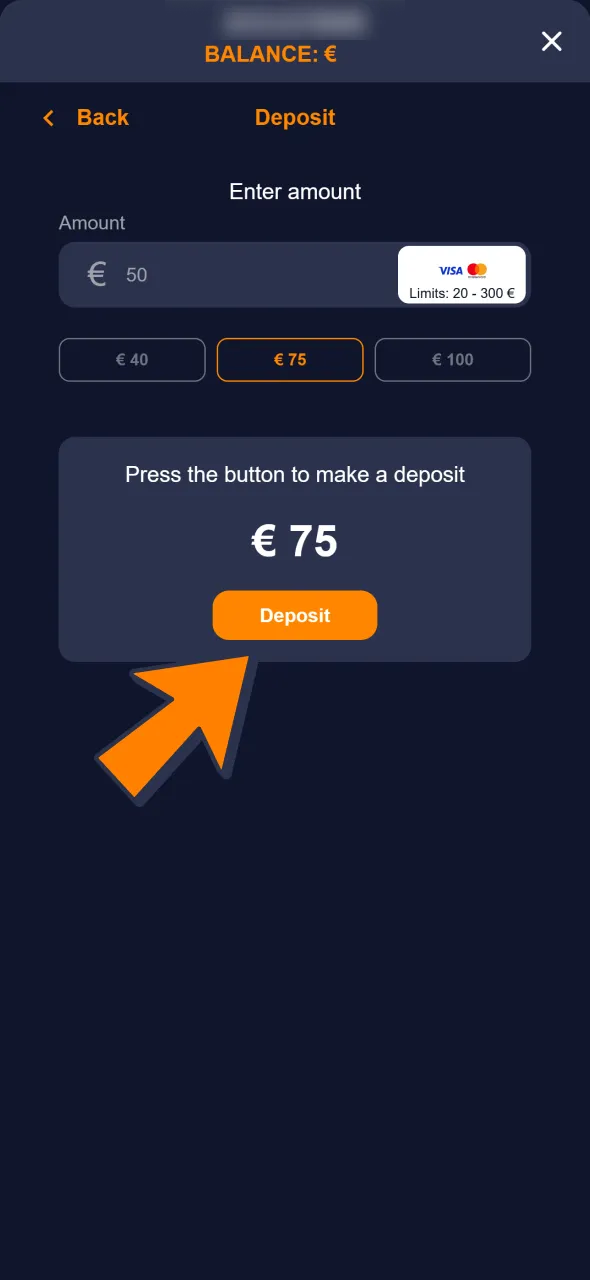 Complete your initial deposit to start betting on CS2 matches.