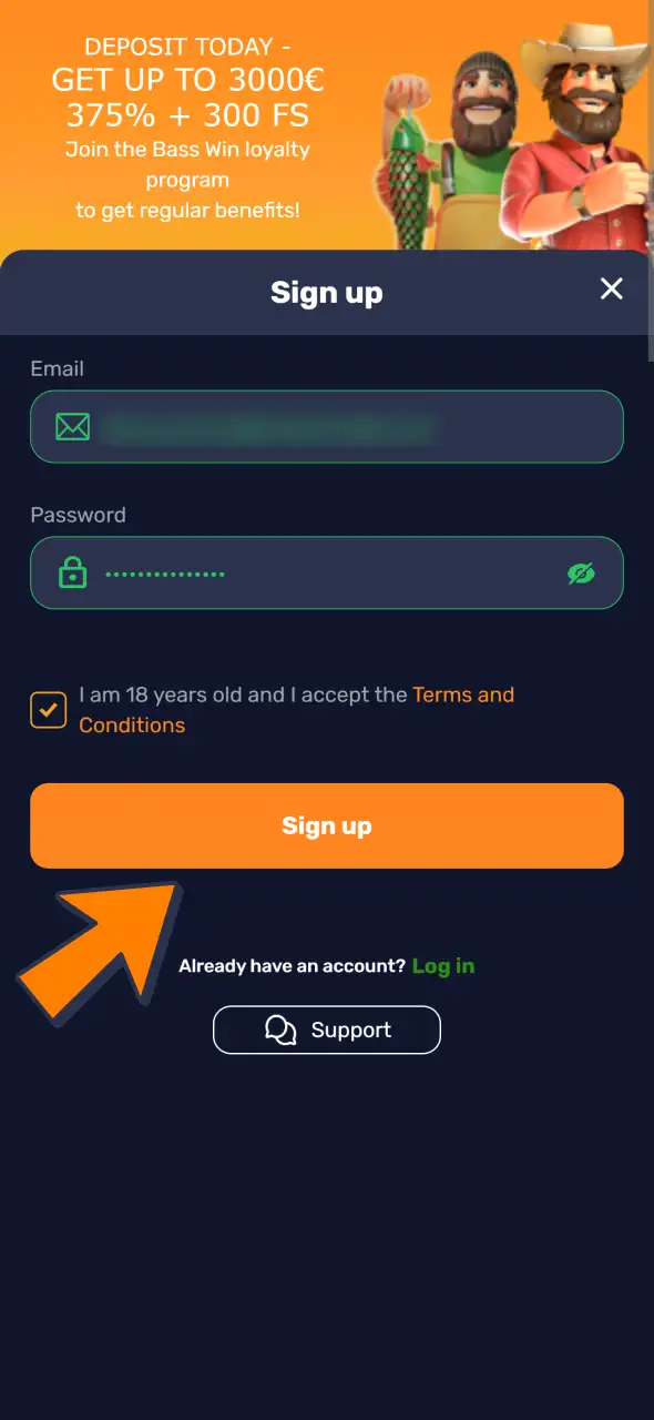 Create account to start betting at Bass Win esports sportsbook.