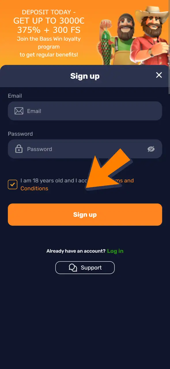 Create Bass Win account to play live casino games.