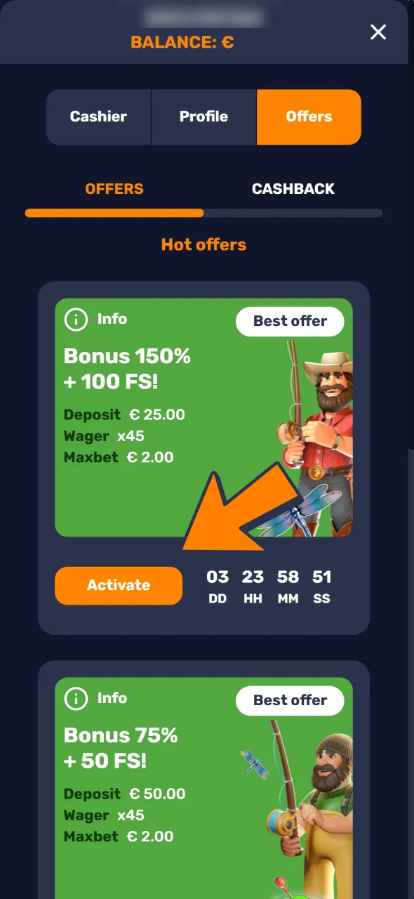 Activate your Bass Win cybersport welcome bonus after signing up.