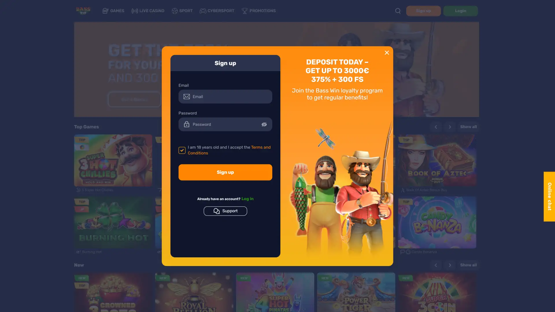 Create your Bass WIn account to start your gaming journey.